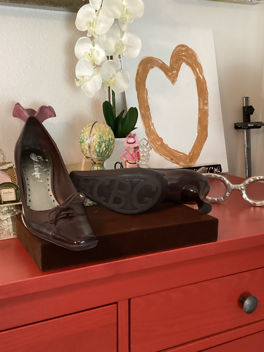 BCBG Dark Brown Leather Square Pointed-Toe Pumps - Picture 4 of 8